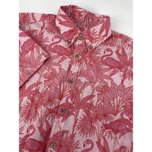 Yiume Shirt Mens Small Pink Flamingo Hawaiian Button Up Short Sleeve Cruise